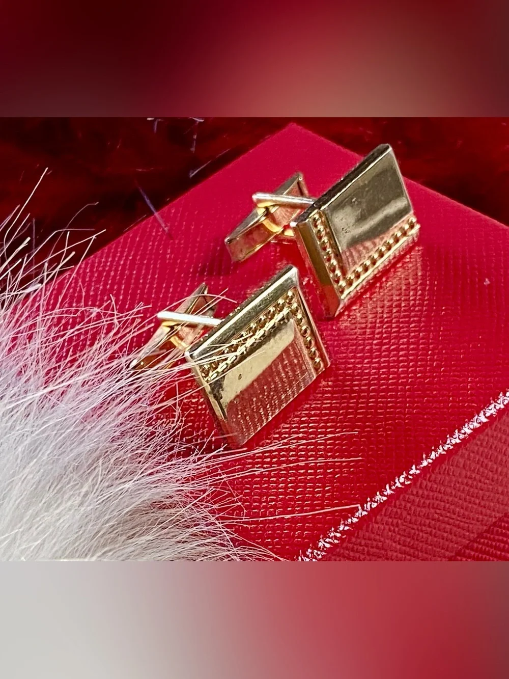 Gold Rectangular Beaded Cufflinks - Men Accessories